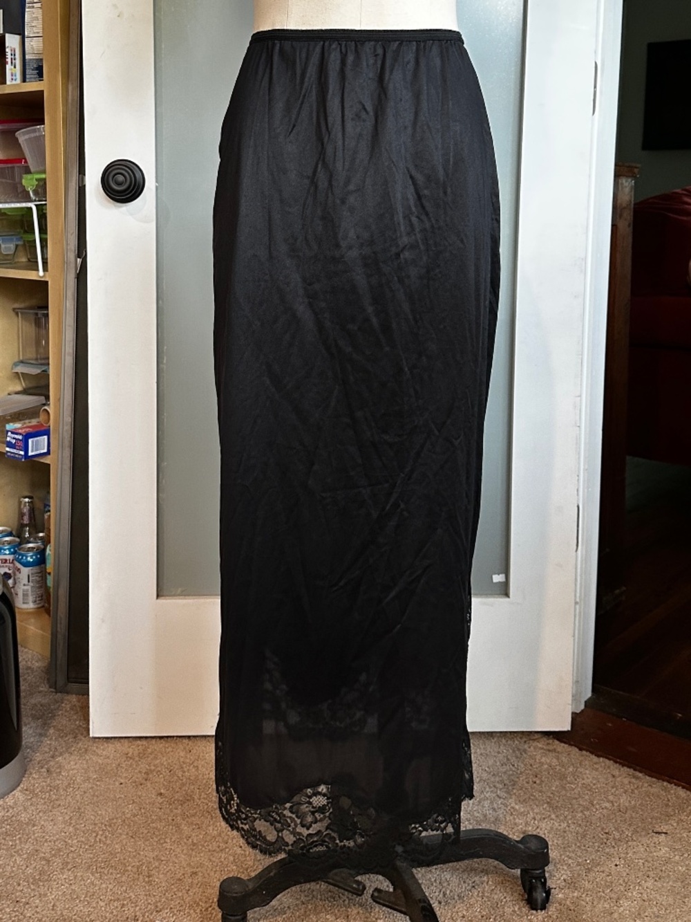 Vtg Full Length Black Nylon Half Slip Sm Lace Vassarette